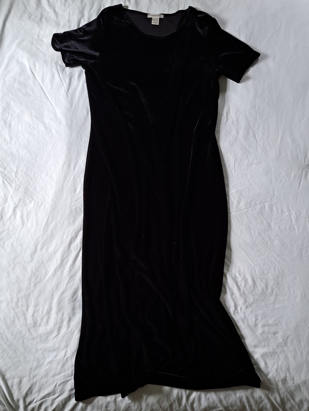 Vtg Notations Black Velvet Short Sleeve Maxi Dress Whimsigoth 90s Alt - Size L - Picture 1 of 7